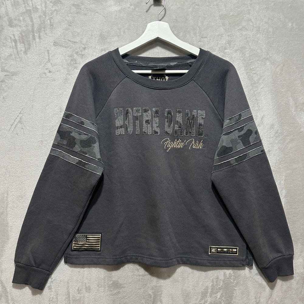 Colosseum Notre Dame Fightin Irish Womens M Gray Camo OHT Sweatshirt